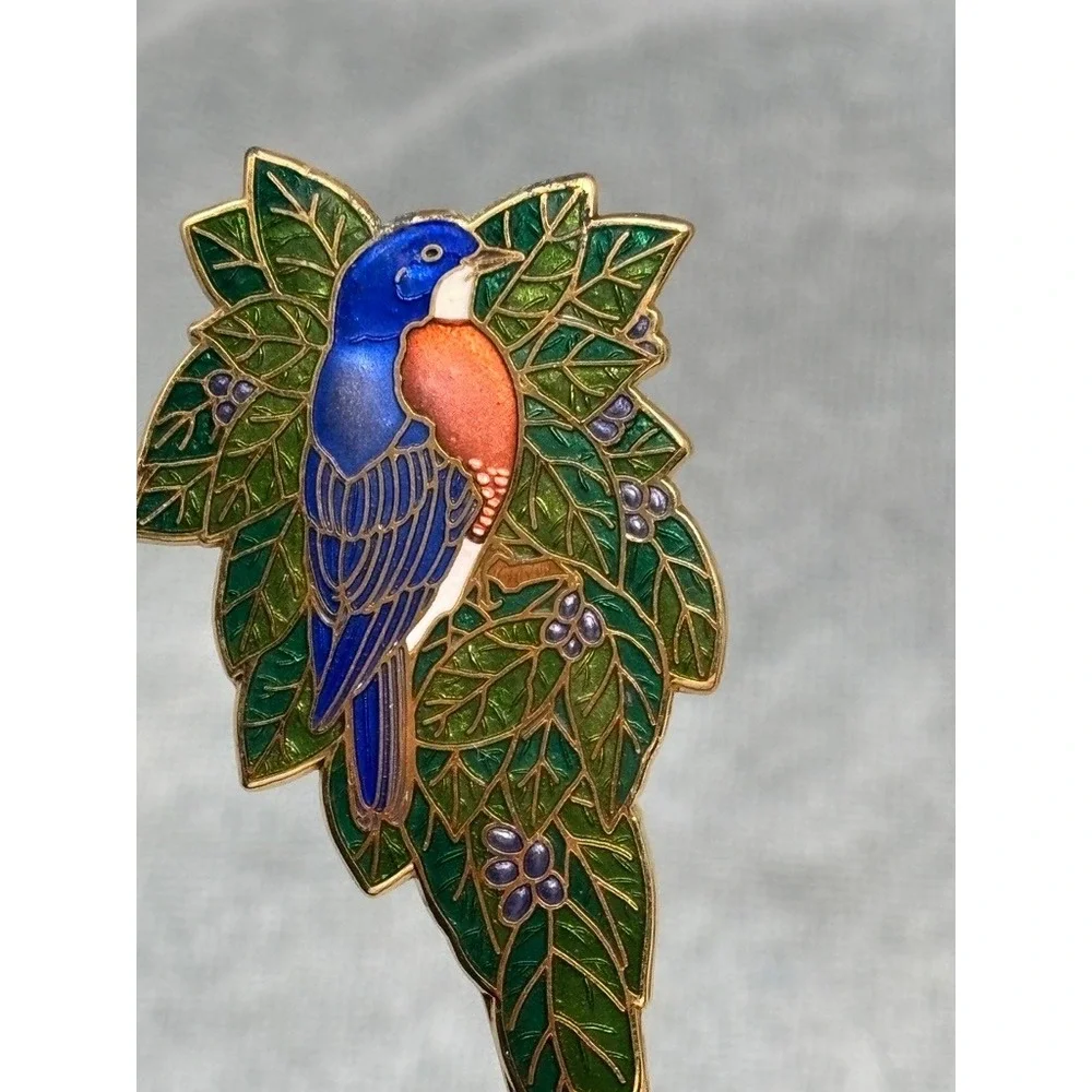 Vtg Hallmark‎ Bird Souvenir Spoons Gold Tone Set of 6 Cloisonne Enamel